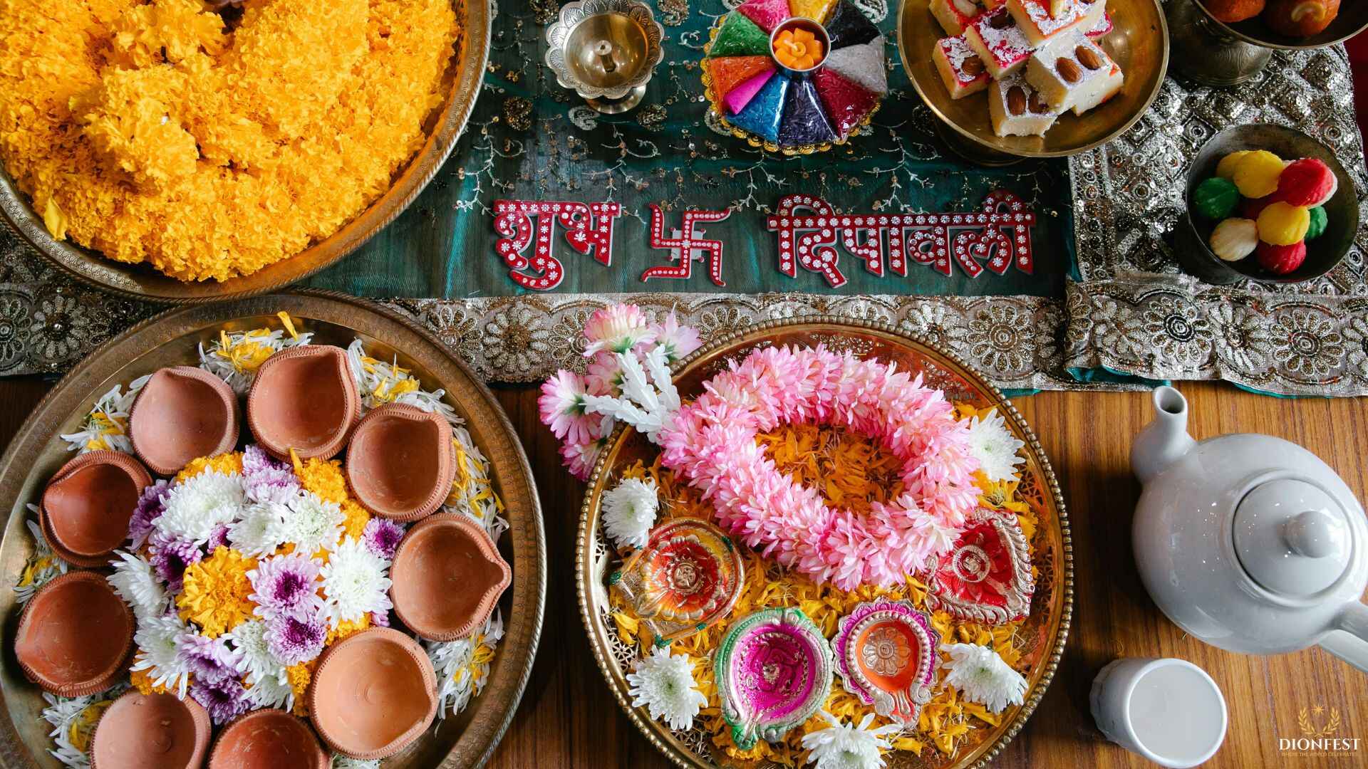 Traditional Indian Diwali sweets arranged on a festive platter