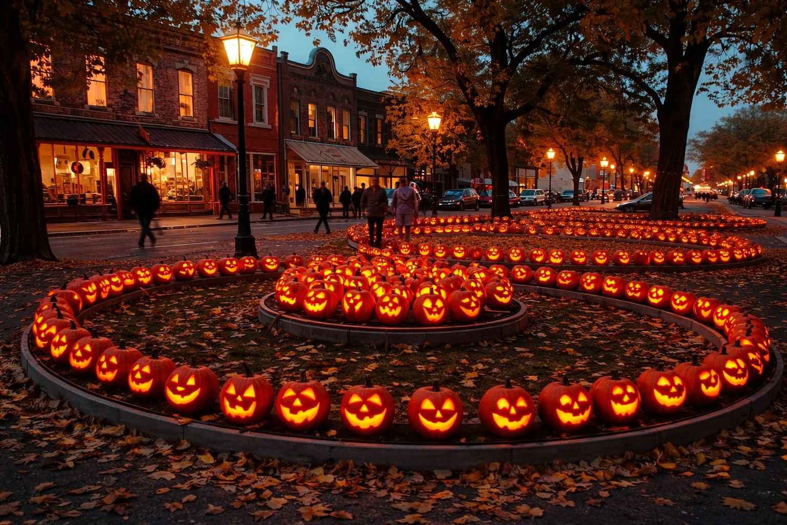 small town halloween festival glowing pumpkins usa