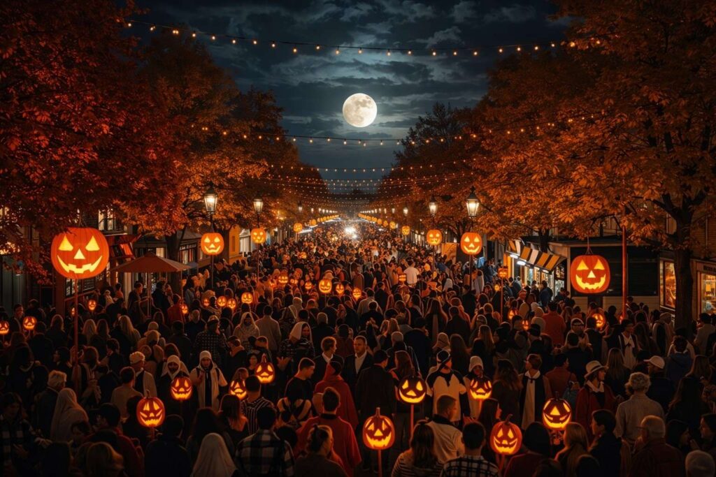 best halloween festivals in america night crowd costumes