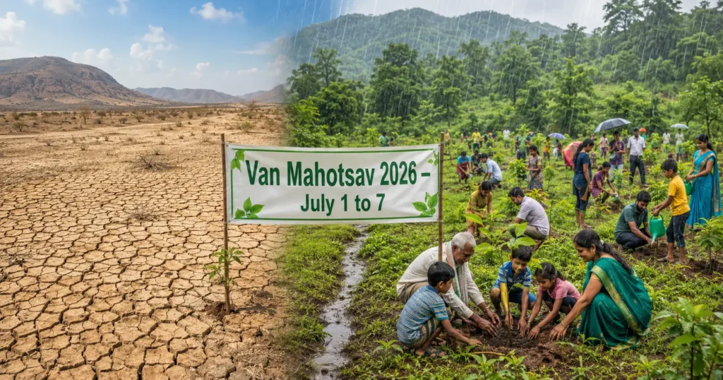 Van Mahotsav 2026 tree planting festival in India — before and after forest cover