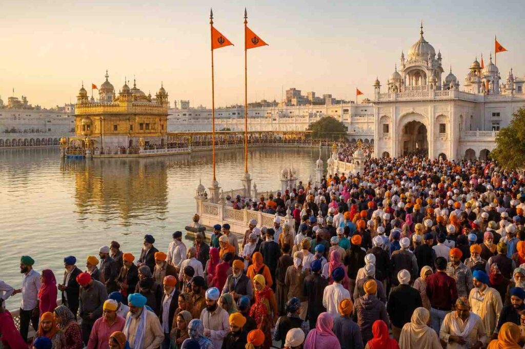 Baisakhi festival celebration at Golden Temple Amritsar with Sikh devotees