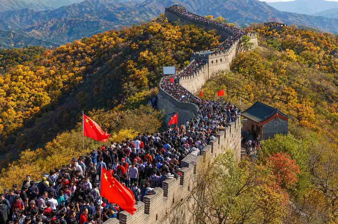Massive crowds at the Great Wall of China during Golden Week 2026 national holiday