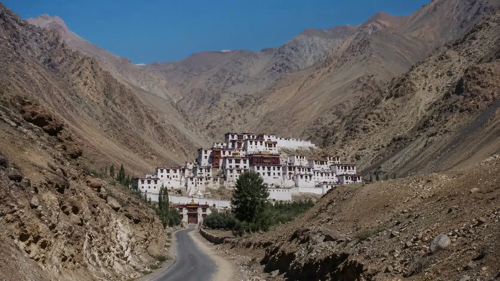 Hemis Monastery Ladakh seen from the valley road 45km from Leh