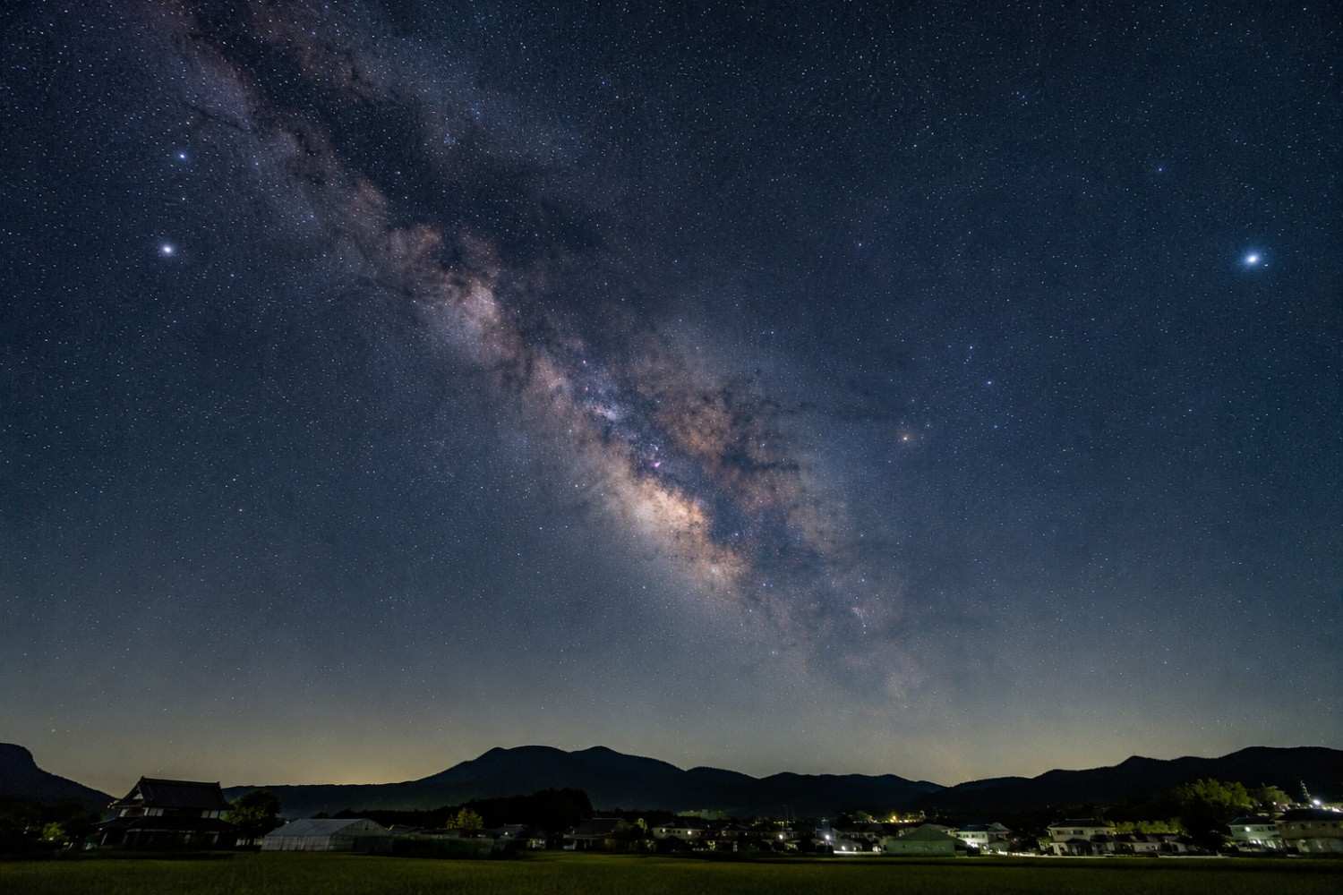 Night sky showing Vega and Altair stars separated by the Milky Way representing the Tanabata legend