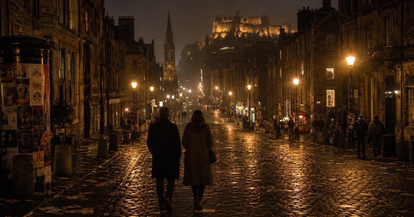 Edinburgh Festival Fringe 2026 — evening on Royal Mile with Edinburgh Castle after the shows
