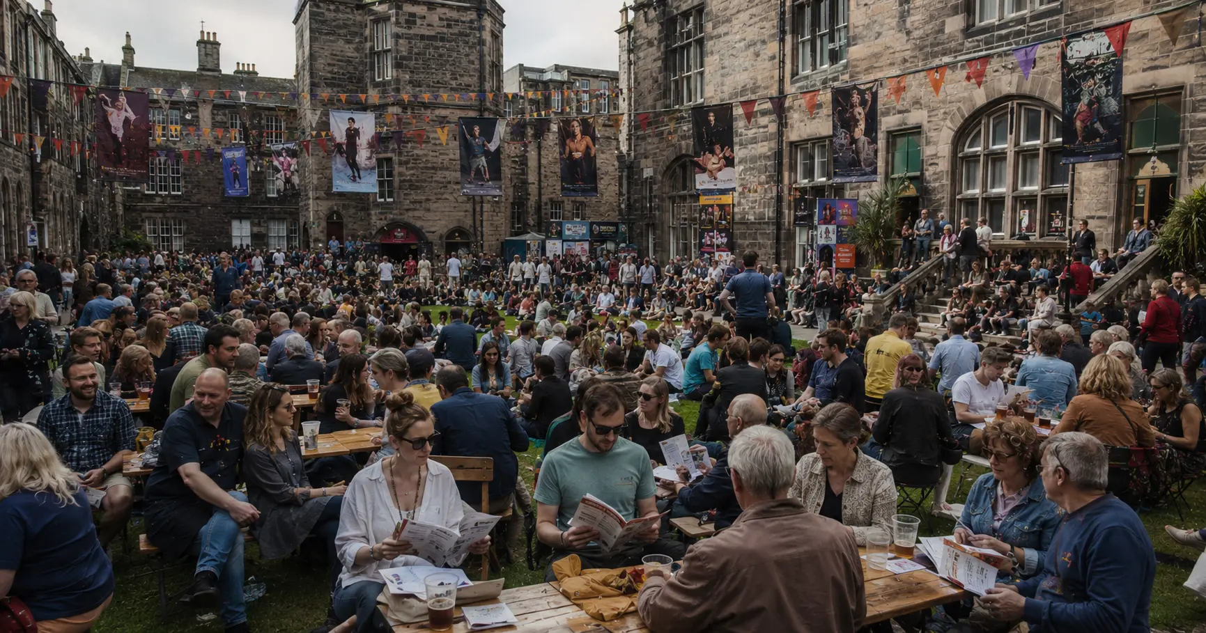 Edinburgh Festival Fringe 2026 — Pleasance Courtyard outdoor crowd between shows