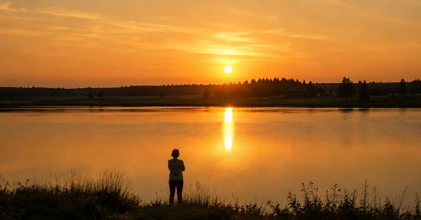Midnight sun in Sweden during Midsummer — the sky stays light through the night in Swedish Lapland