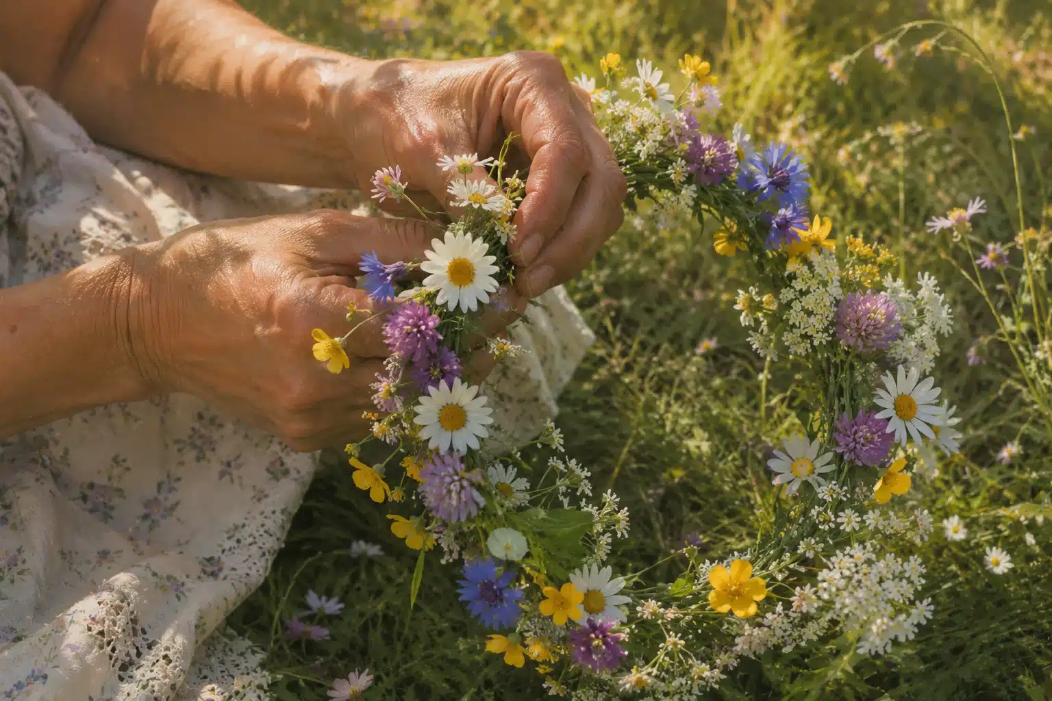 Making a wildflower crown for Swedish Midsummer — seven flowers tradition explained