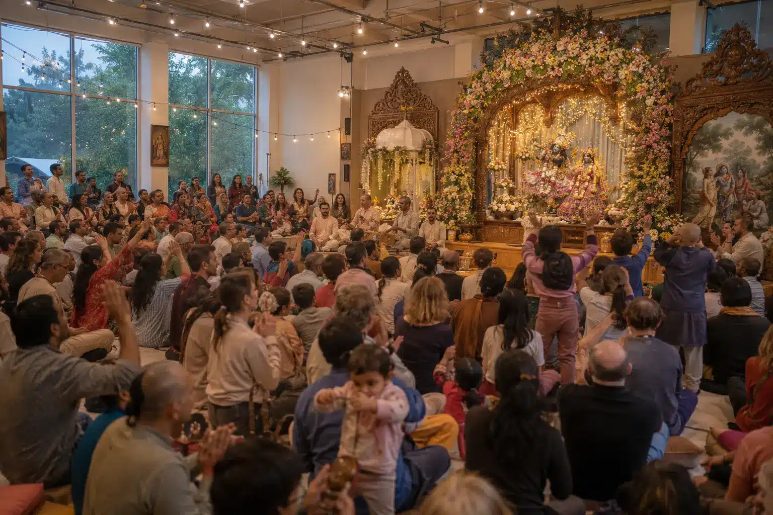 Janmashtami 2026 abroad — diverse devotees celebrating at an ISKCON temple during the diaspora festival
