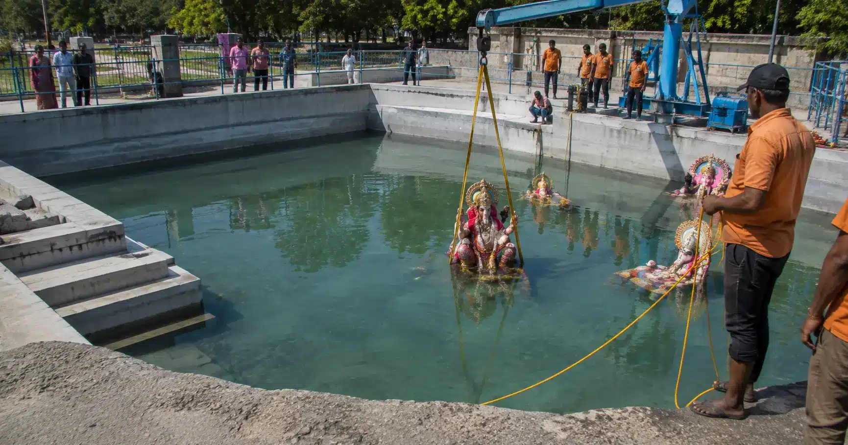 Constructed artificial pond used for idol immersion as an alternative to river immersion